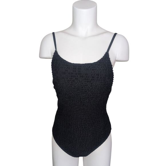 Mosmann Australia Smocked Textured One Piece Swimsuit in Black, Size Large - Picture 3 of 8